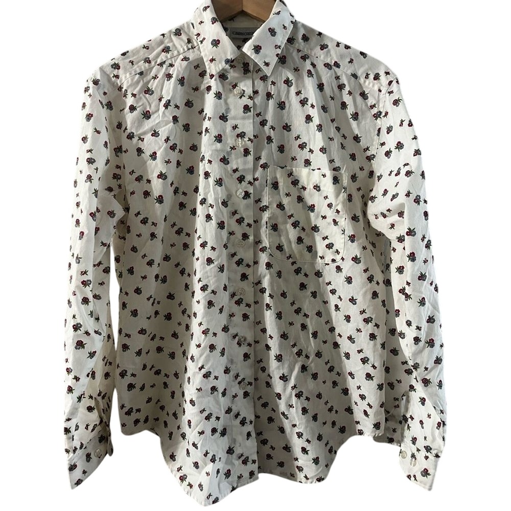 Women's Cabin Creek SZ Medium Button Up White Floral Collared  Blouse Cottagcore